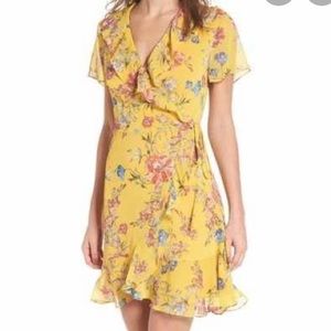 Ruffled Floral Wrap Dress